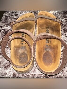 Birkenstock Brown Two-Strap Suede Footbed Sandals
